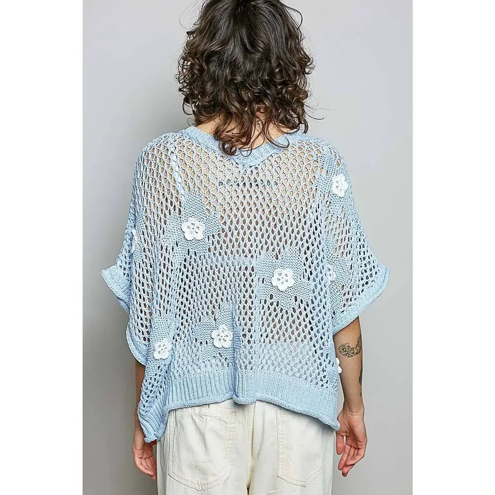 "Bloomin' Filly" Floral Patch Open Sweater Top Black - Picture 6 of 16